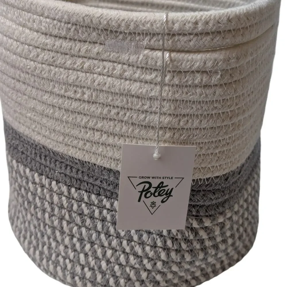 New Small Decorative Woven Rope Plant Basket Gray & White